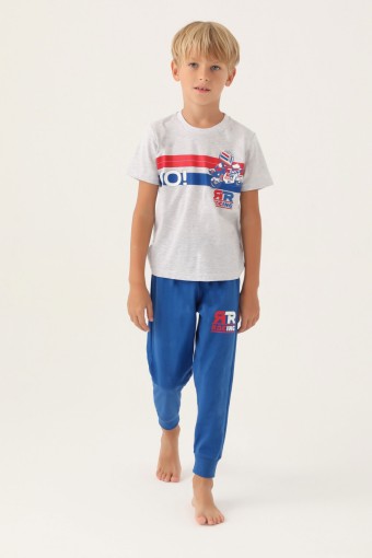 ROLY POLY - Roly Poly Erkek Çocuk Pijama Takımı Kısa Kollu Bisiklet Yaka Melanj Süprem - Kar Melanj (1)