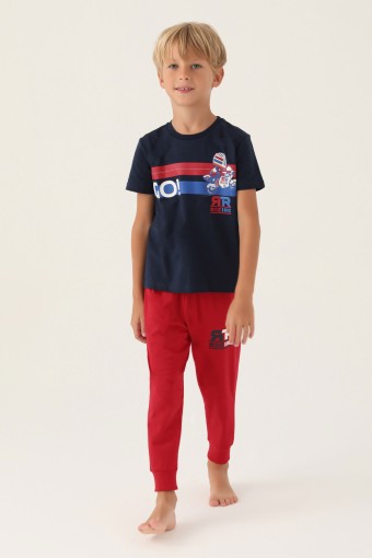 ROLY POLY - Roly Poly Erkek Çocuk Pijama Takımı Kısa Kollu Bisiklet Yaka Melanj Süprem - Lacivert