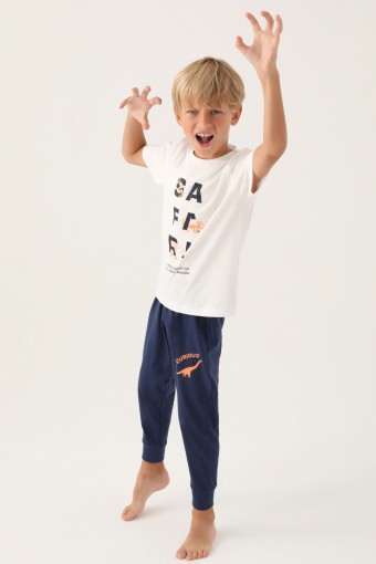 ROLY POLY - Roly Poly Erkek Çocuk Pijama Takımı Kısa Kollu Bisiklet Yaka Süprem - Krem (1)