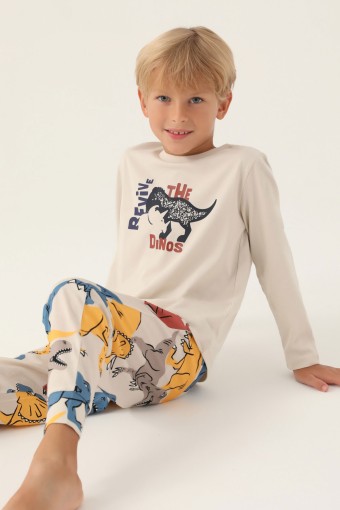 ROLY POLY - Roly Poly Erkek Garson Pijama Takımı Kısa Kollu Bisiklet Yaka Süprem - Bej (1)