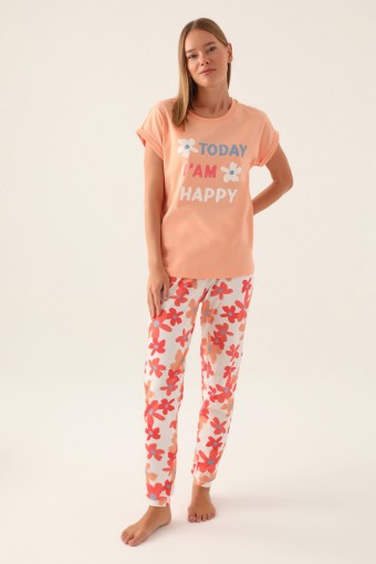 ROLY POLY - Roly Poly Kadın Pijama Takımı Kısa Kollu Bisiklet Yaka Süprem - Somon
