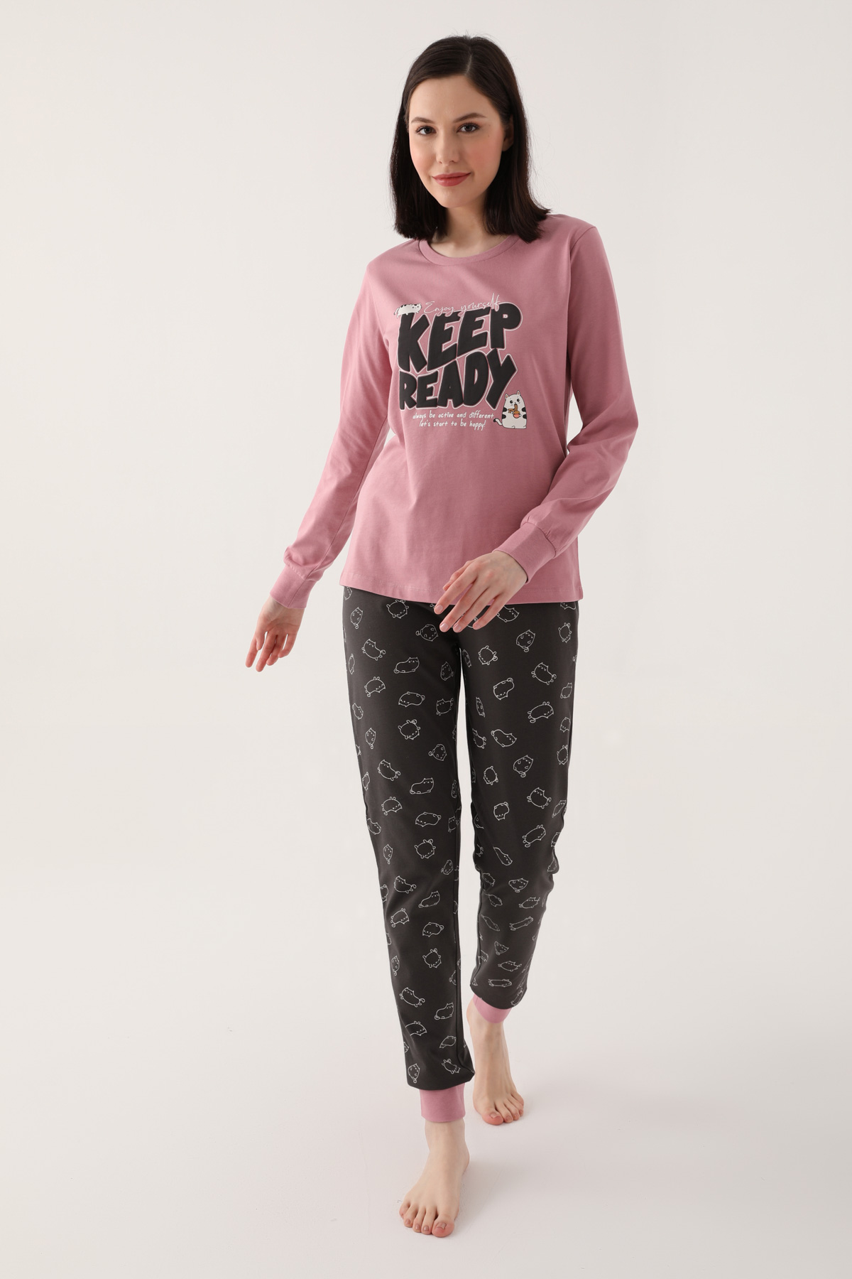 Roly Poly Kadın Uzun Kollu Pijama Takımı - Leylak - Thumbnail