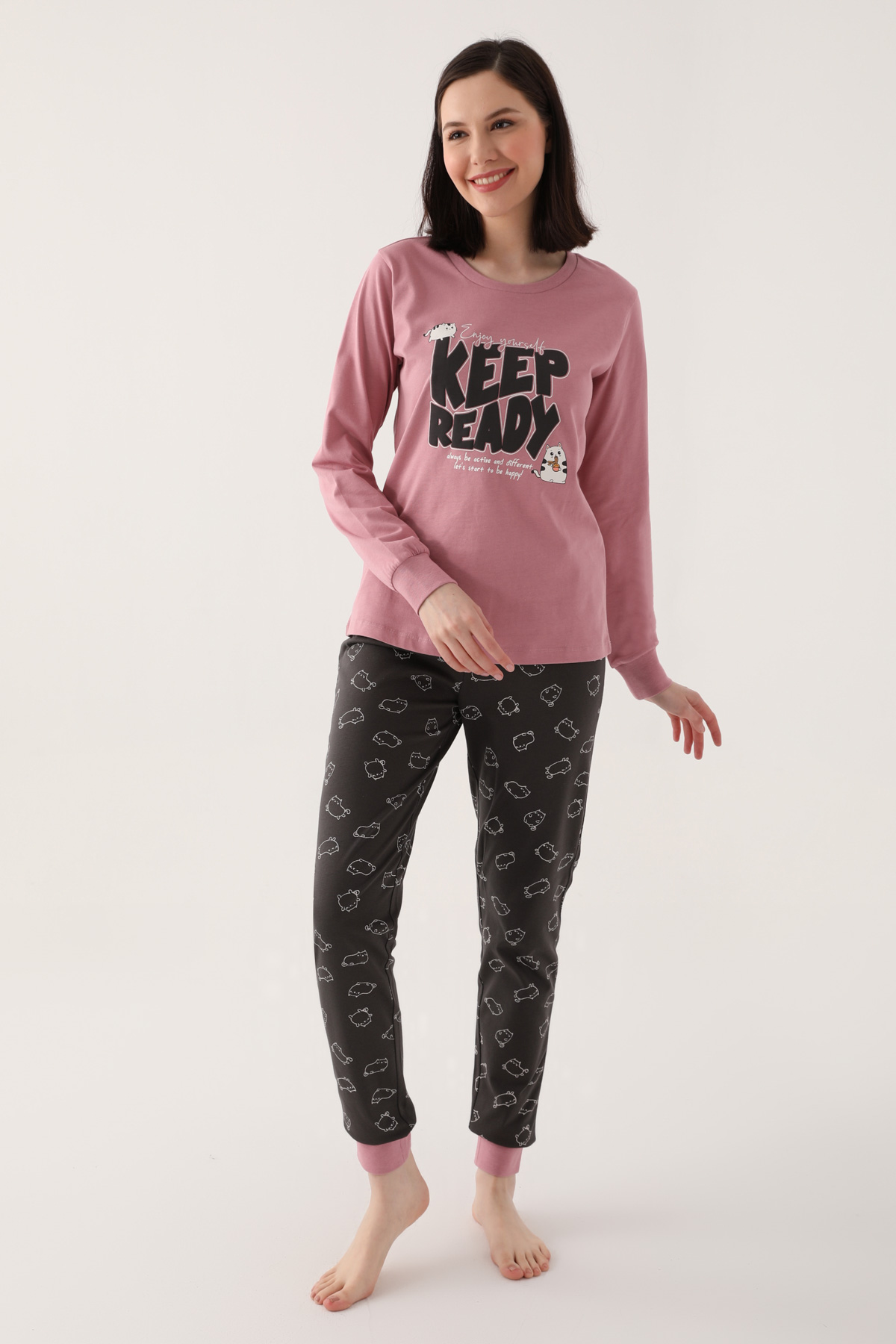 Roly Poly Kadın Uzun Kollu Pijama Takımı - Leylak - Thumbnail