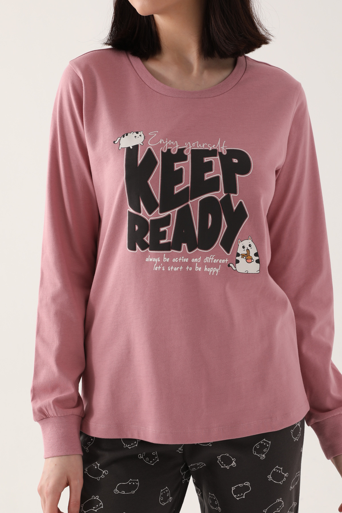 Roly Poly Kadın Uzun Kollu Pijama Takımı - Leylak - Thumbnail