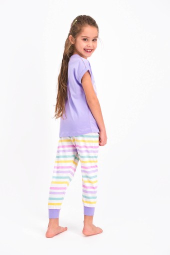 ROLY POLY - Roly Poly Kız Çocuk Pijama Takımı Kısa Kol Choose Clour Desenli - V1 Süprem Kumaş - Lila (1)