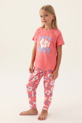 ROLY POLY - Roly Poly Kız Çocuk Pijama Takımı Kısa Kollu Bisiklet Yaka Süprem - Neon/Pembe