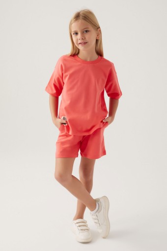 ROLY POLY - Roly Poly Kız Çocuk Şortlu Takım Kısa Kollu Pamuklu - Koral