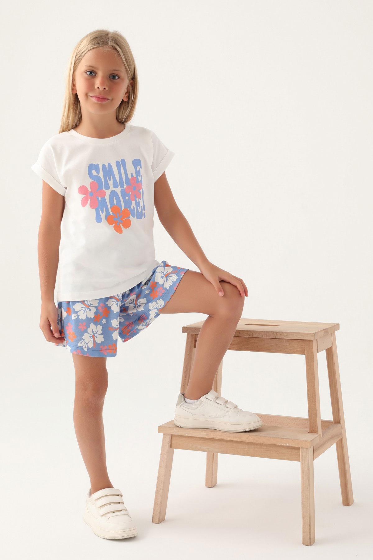 Roly Poly Kız Çocuk Şortlu Takım Kısa Kollu Süprem - Açık İndigo - Thumbnail