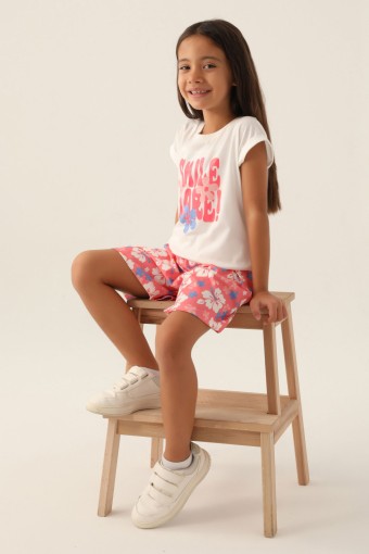 ROLY POLY - Roly Poly Kız Çocuk Şortlu Takım Kısa Kollu Süprem - Neon/Pembe (1)