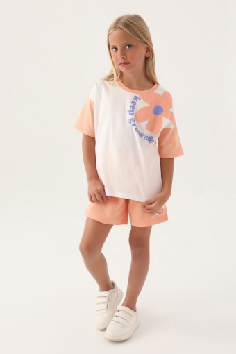 ROLY POLY - Roly Poly Kız Çocuk Şortlu Takım Kısa Kollu Süprem - Somon