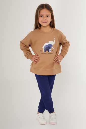 ROLY POLY - Roly Poly Kız Çocuk Uzun Kollu Eşofman Takımı Üç İplik - Vizon