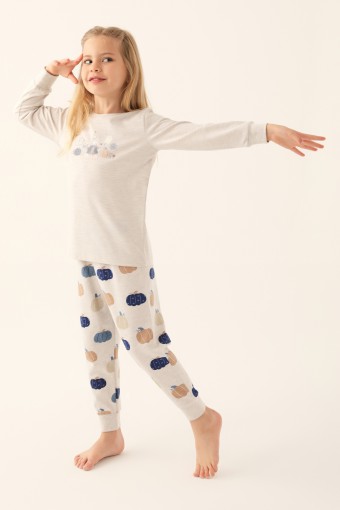 ROLY POLY - Roly Poly Kız Çocuk Uzun Kollu Pijama Takımı Süprem - Bej Melanj (1)