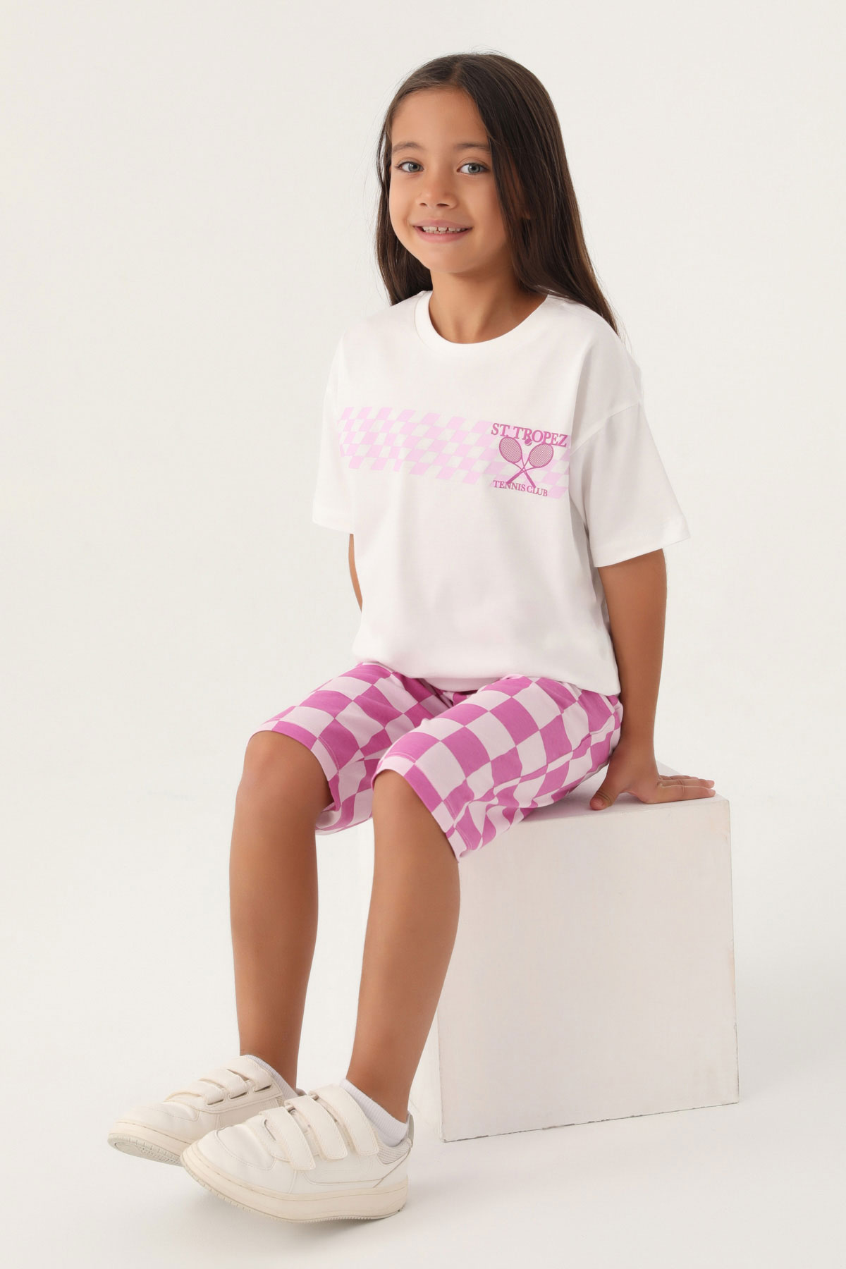 Roly Poly Kız Garson Kapri Takım Kısa Kollu Süprem - Rose - Thumbnail