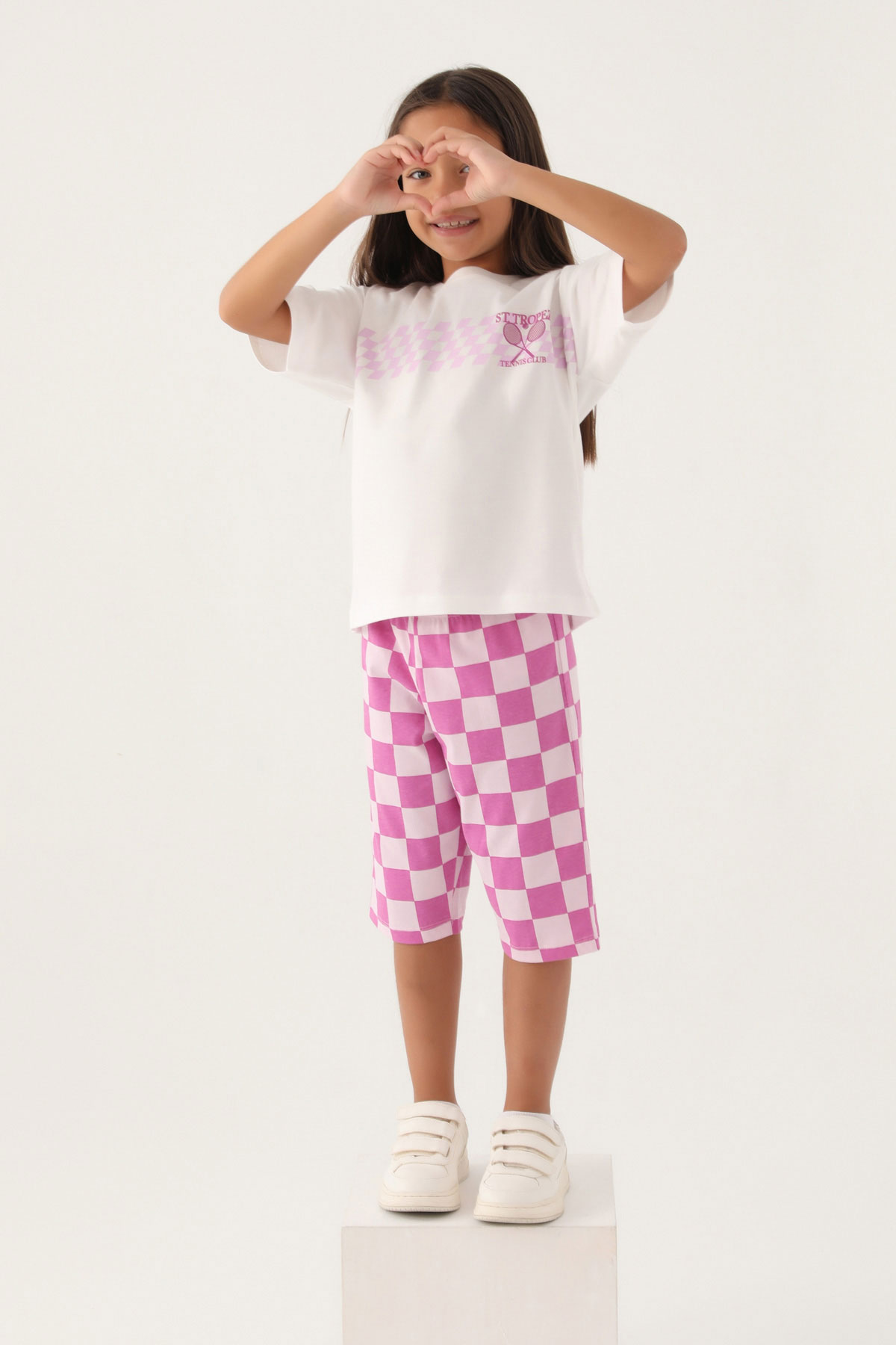 Roly Poly Kız Garson Kapri Takım Kısa Kollu Süprem - Rose - Thumbnail