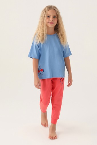 ROLY POLY - Roly Poly Kız Garson Pijama Takımı Kısa Kollu Bisiklet Yaka Süprem - İndigo