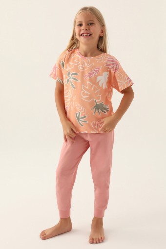 ROLY POLY - Roly Poly Kız Garson Pijama Takımı Kısa Kollu Bisiklet Yaka Süprem - Mocha