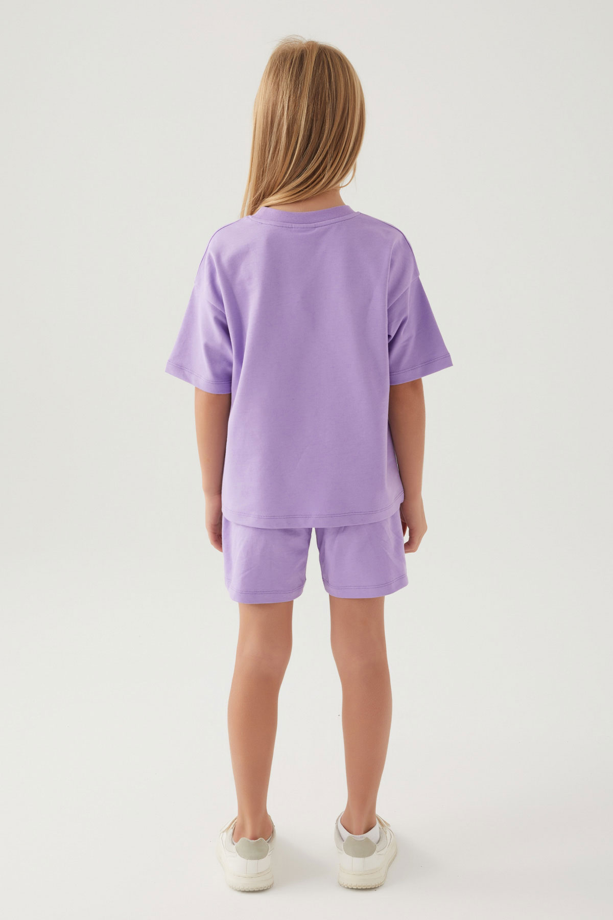 Roly Poly Kız Garson Şortlu Takım Kısa Kollu Pamuklu - Lila - Thumbnail