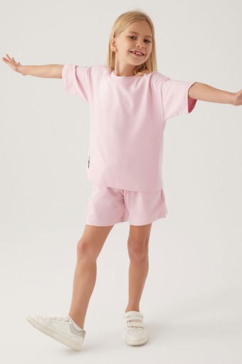 ROLY POLY - Roly Poly Kız Garson Şortlu Takım Kısa Kollu Pamuklu - Toz Pembe