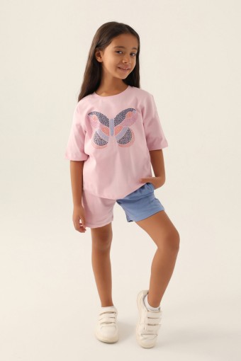 ROLY POLY - Roly Poly Kız Garson Şortlu Takım Kısa Kollu Süprem - Toz Pembe