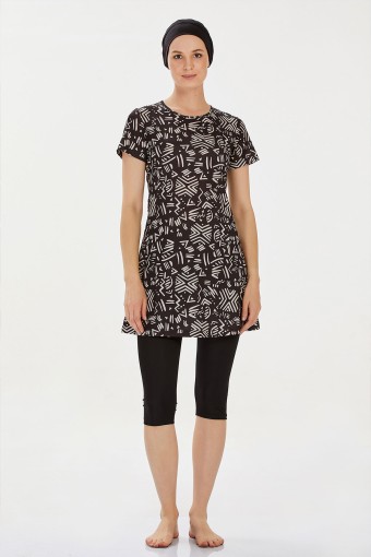 ROZAMAY - Rozamay Kadın Adaline Yarı Kapalı Tesettür Mayo - Siyah