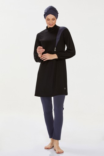 ROZAMAY - Rozamay Kadın Alani Tam Kapalı Tesettür Mayo - Siyah