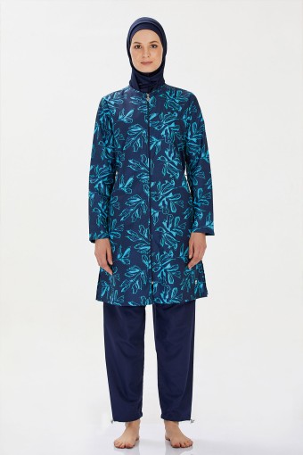 ROZAMAY - Rozamay Kadın Amarah Tam Kapalı Tesettür Mayo Büyük Beden - Koyu Lacivert