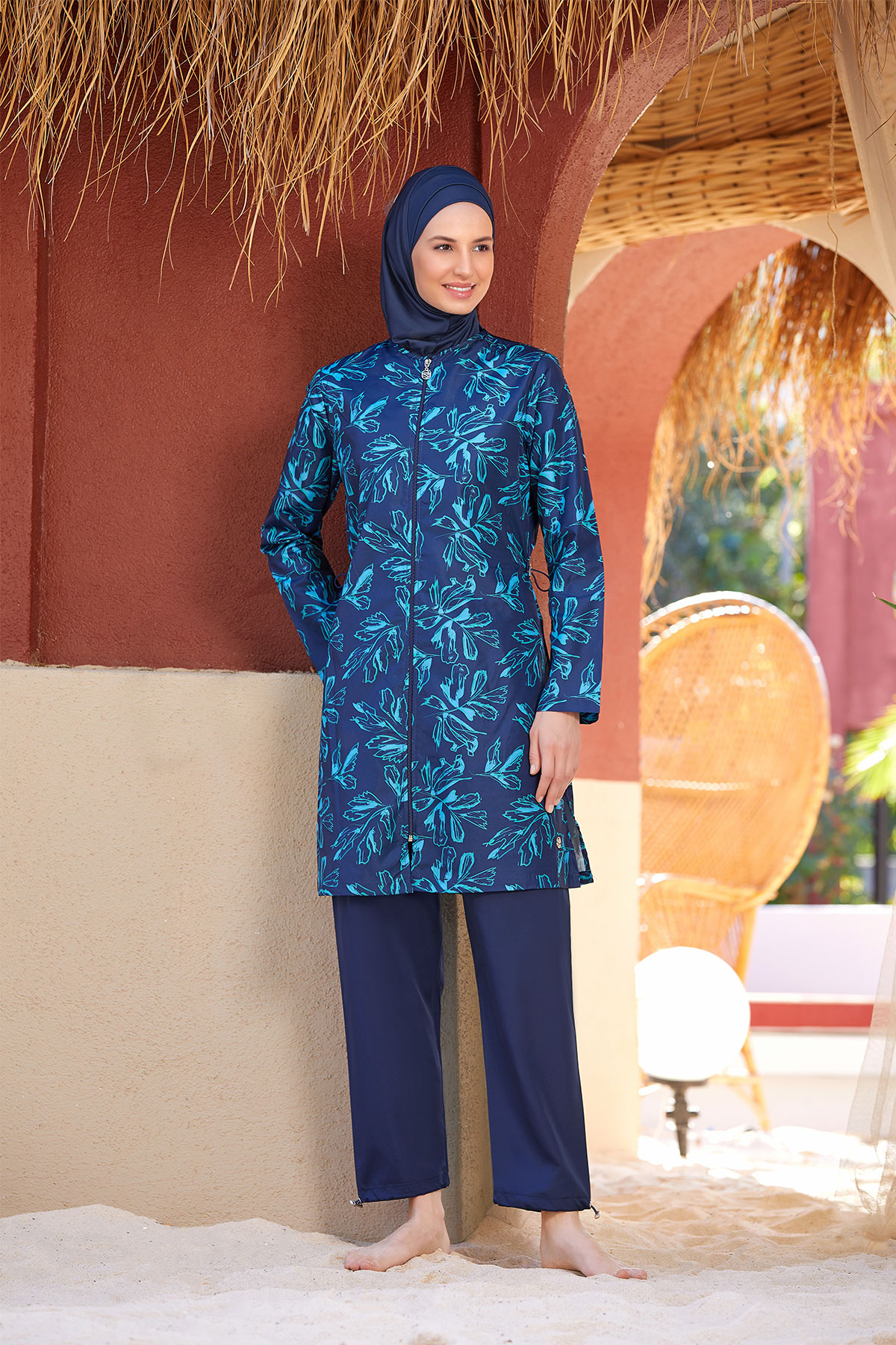 Rozamay Kadın Amarah Tam Kapalı Tesettür Mayo Büyük Beden - Koyu Lacivert - Thumbnail