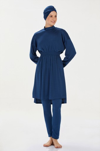 ROZAMAY - Rozamay Kadın Arela Tam Kapalı Tesettür Mayo - Açık Lacivert