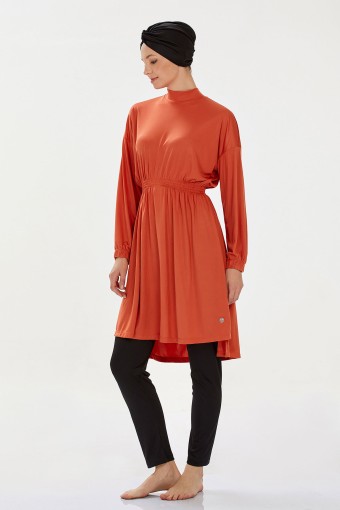 ROZAMAY - Rozamay Kadın Arela Tam Kapalı Tesettür Mayo - Tarçın