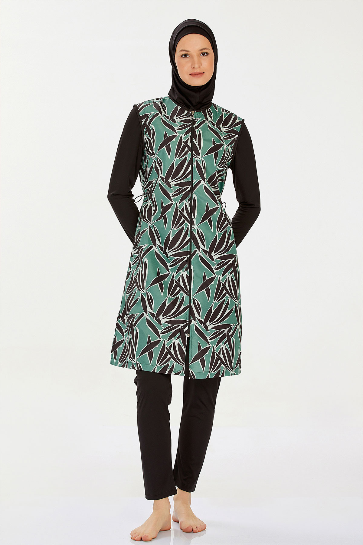 Rozamay Kadın Audra Tam Kapalı Tesettür Mayo Büyük Beden - Siyah - Thumbnail