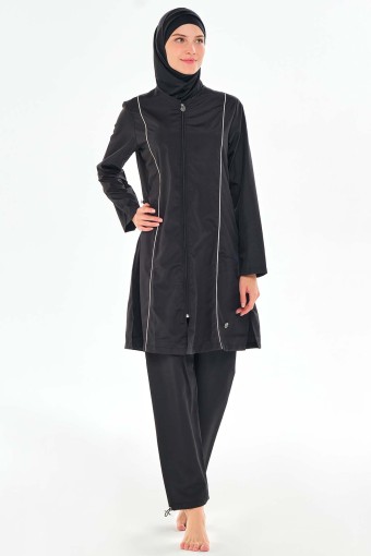 ROZAMAY - Rozamay Kadın Benny Tam Tesettür Mayo Tam Boy Fermuarlı - Siyah