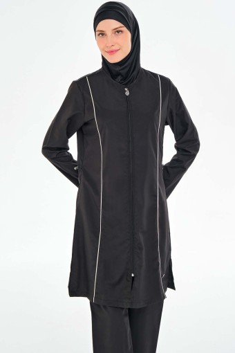ROZAMAY - Rozamay Kadın Benny Tam Tesettür Mayo Tam Boy Fermuarlı - Siyah (1)