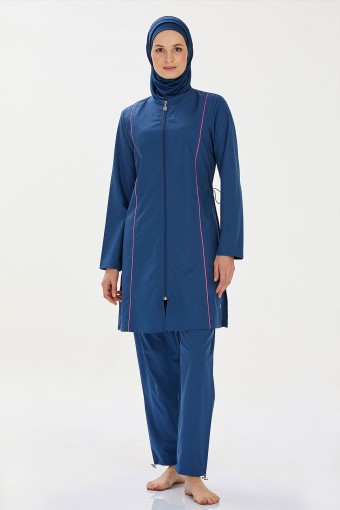 ROZAMAY - Rozamay Kadın Beny Tam Kapalı Tesettür Mayo Büyük Beden - Açık Lacivert