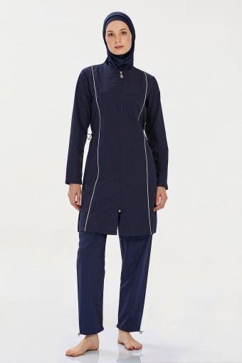 ROZAMAY - Rozamay Kadın Beny Tam Kapalı Tesettür Mayo Büyük Beden - Koyu Lacivert