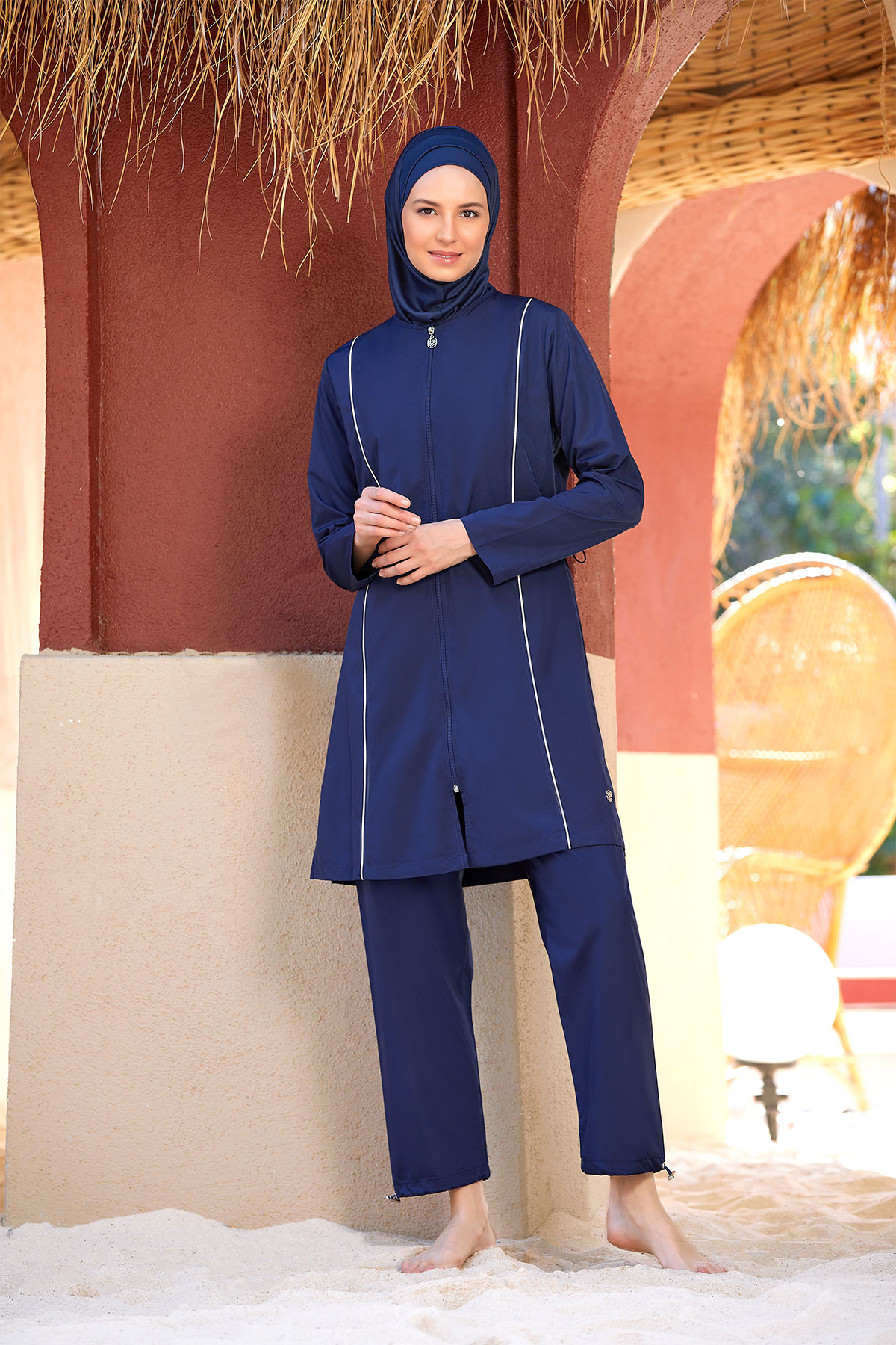 Rozamay Kadın Beny Tam Kapalı Tesettür Mayo Büyük Beden - Koyu Lacivert - Thumbnail