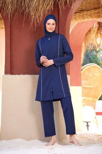 ROZAMAY - Rozamay Kadın Beny Tam Kapalı Tesettür Mayo Büyük Beden - Koyu Lacivert (1)