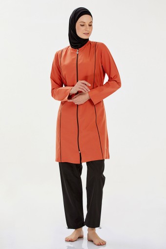 ROZAMAY - Rozamay Kadın Beny Tam Kapalı Tesettür Mayo Büyük Beden - Tarçın