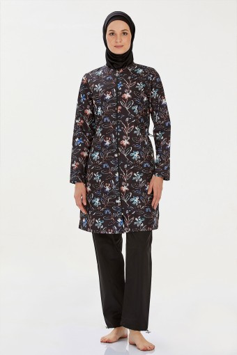 ROZAMAY - Rozamay Kadın Celeste Tam Kapalı Tesettür Mayo Büyük Beden - Siyah