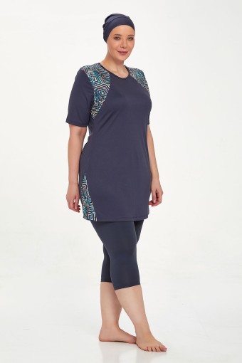 ROZAMAY - Rozamay Kadın Doris Yarı Kapalı Tesettür Mayo Büyük Beden - Antrasit