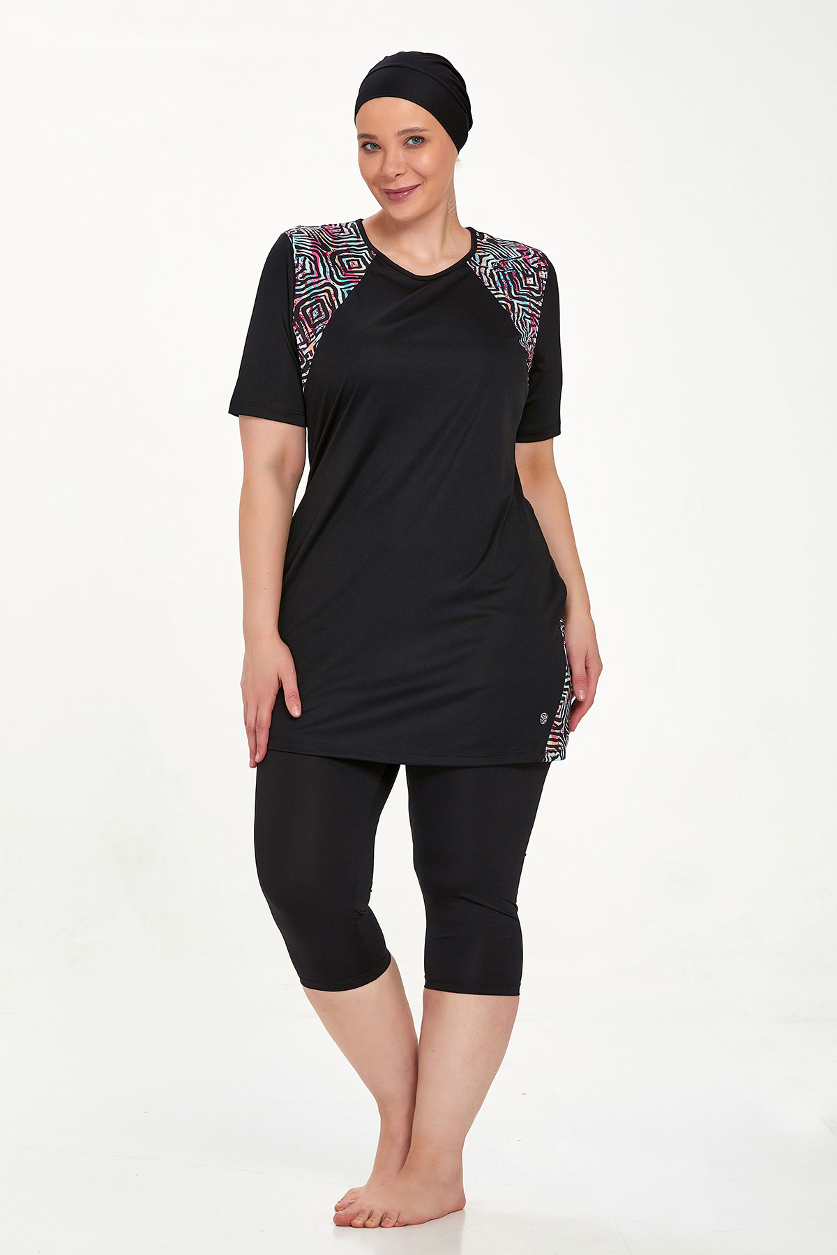 Rozamay Kadın Doris Yarı Kapalı Tesettür Mayo Büyük Beden - Siyah - Thumbnail