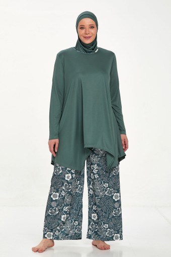 ROZAMAY - Rozamay Kadın Dorothy Tam Kapalı Tesettür Mayo Büyük Beden İspanyol Paçalı - Haki Yeşili