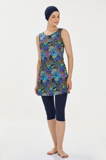 ROZAMAY - Rozamay Kadın Farren Yarı Kapalı Tesettür Mayo - Koyu Lacivert