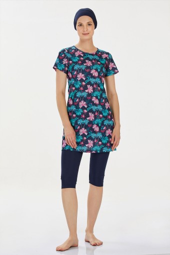 ROZAMAY - Rozamay Kadın Flanna Yarı Kapalı Tesettür Mayo - Koyu Lacivert