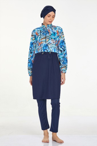 ROZAMAY - Rozamay Kadın Flory Tam Kapalı Tesettür Mayo - Koyu Lacivert