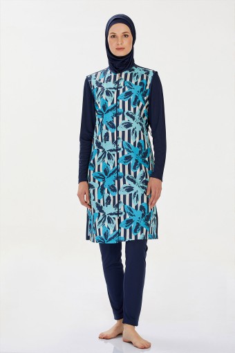 ROZAMAY - Rozamay Kadın Gınger Tam Kapalı Tesettür Mayo - Koyu Lacivert