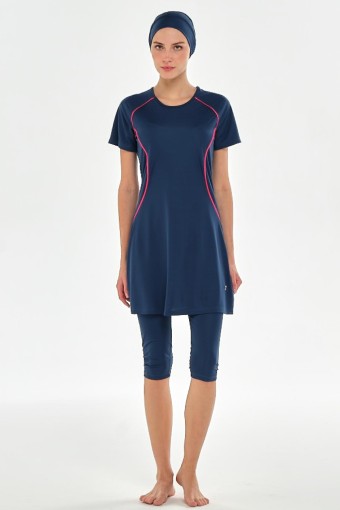 ROZAMAY - Rozamay Kadın Lalo Yarı Kapalı Tesettür Mayo - Açık Lacivert