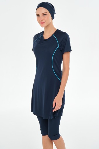 ROZAMAY - Rozamay Kadın Lalo Yarı Kapalı Tesettür Mayo - Koyu Lacivert