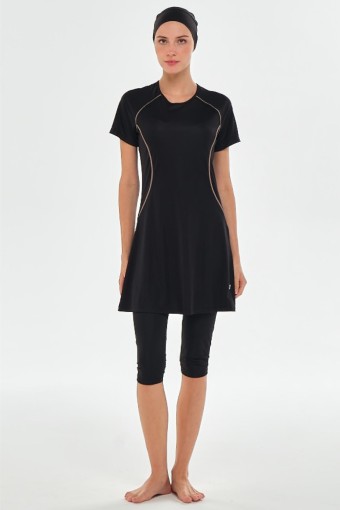 ROZAMAY - Rozamay Kadın Lalo Yarı Kapalı Tesettür Mayo - Siyah