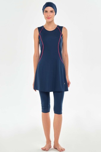 ROZAMAY - Rozamay Kadın Maly Yarı Kapalı Tesettür Mayo - Açık Lacivert