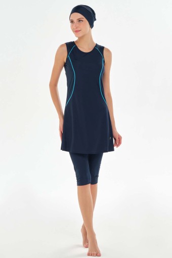 ROZAMAY - Rozamay Kadın Maly Yarı Kapalı Tesettür Mayo - Koyu Lacivert